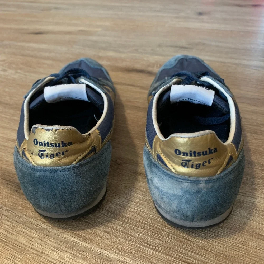 Onitsuka Tiger Serrano Navy Blue Gold Suede Sneakers D109L Mens 6.5 Womens 8